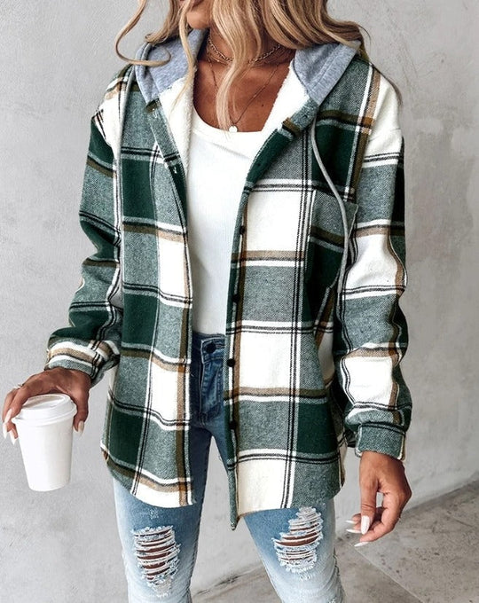 Heidi-Mode | Lässiger Hoodie Kariertes Hemd Jacke