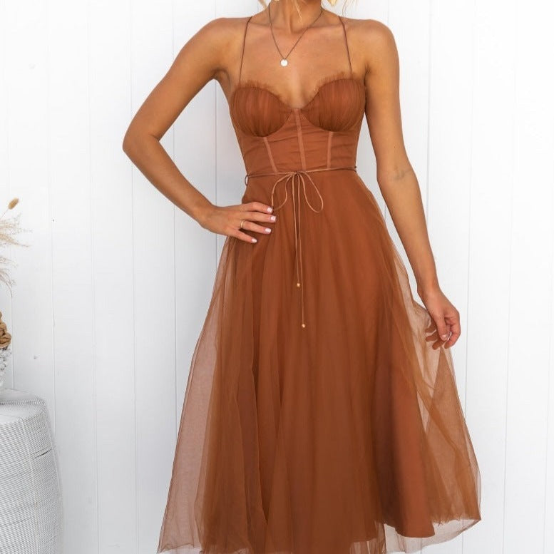Heidi-Mode | Modernes Prinzessin Chiffon Trägerpartykleid Maxikleid