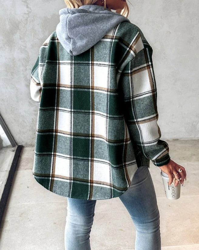 Heidi-Mode | Lässiger Hoodie Kariertes Hemd Jacke