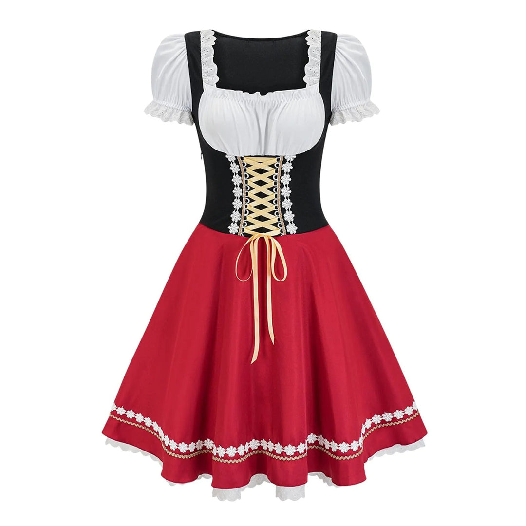 Heidi-Mode - Stilvolle Herbst Rote Dirndl mit Eleganter SpitzenDekoration für Frauen