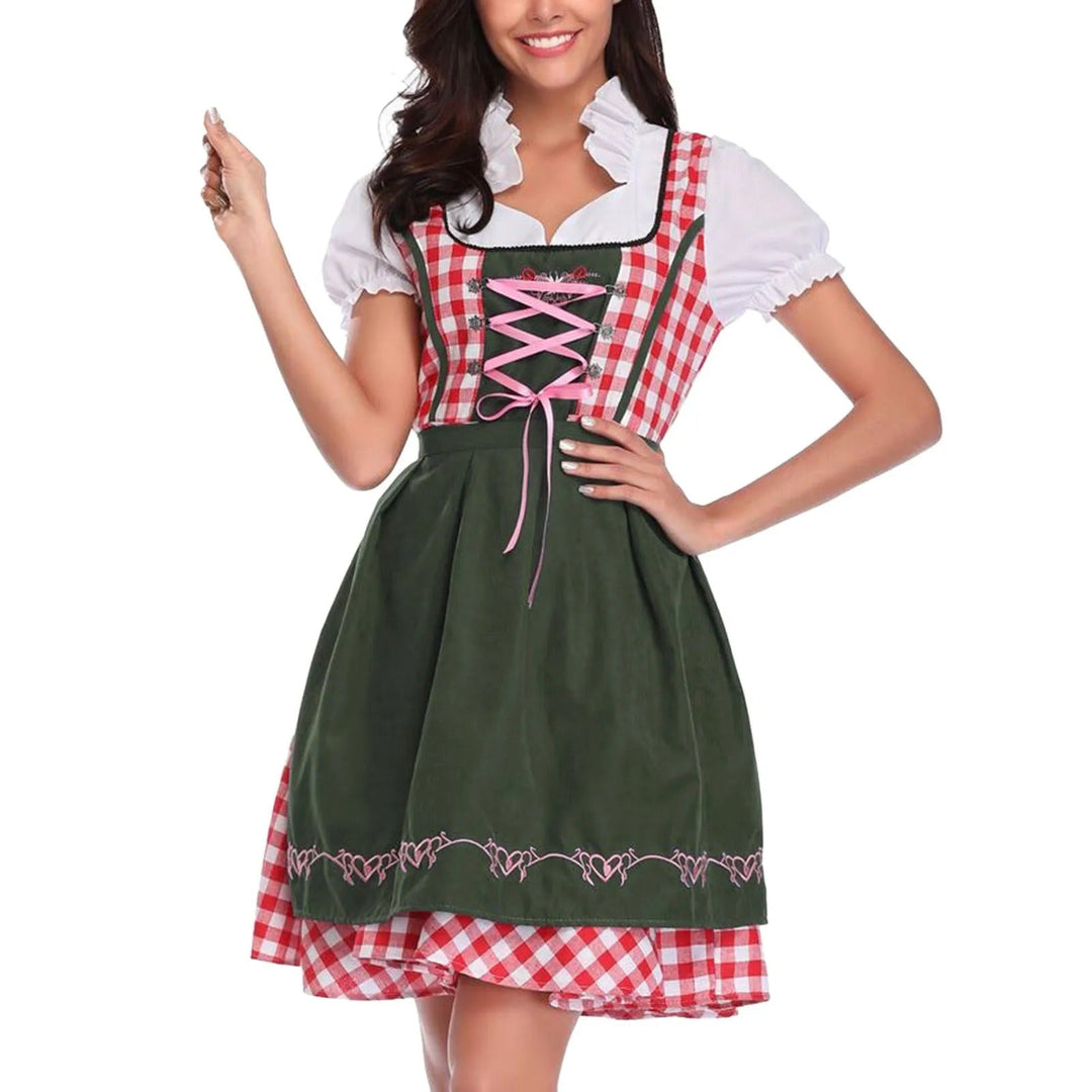 Heidi-Mode - Charmante Grüne Karierte Dirndl mit Herzstickerei für Frauen