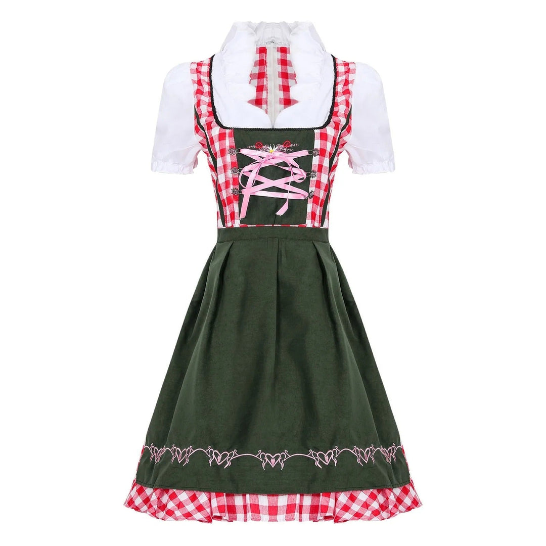 Heidi-Mode - Charmante Grüne Karierte Dirndl mit Herzstickerei für Frauen