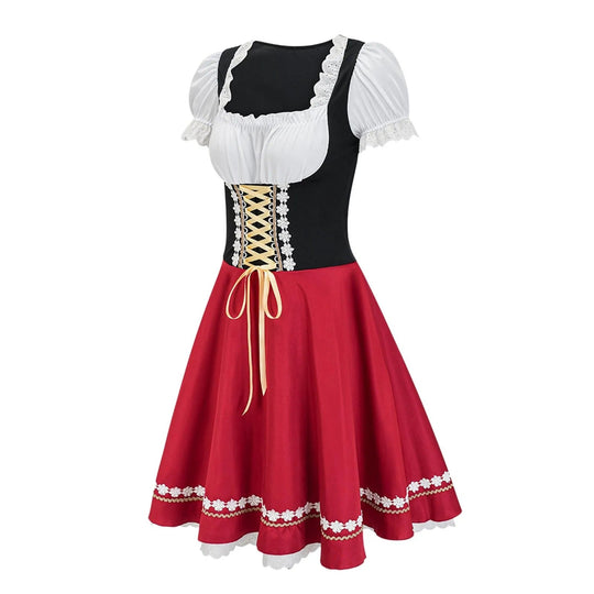 Heidi-Mode - Stilvolle Herbst Rote Dirndl mit Eleganter SpitzenDekoration für Frauen