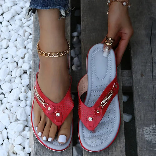 Heidi-Mode | Damensandalen mit Metallichem Knopfdetail