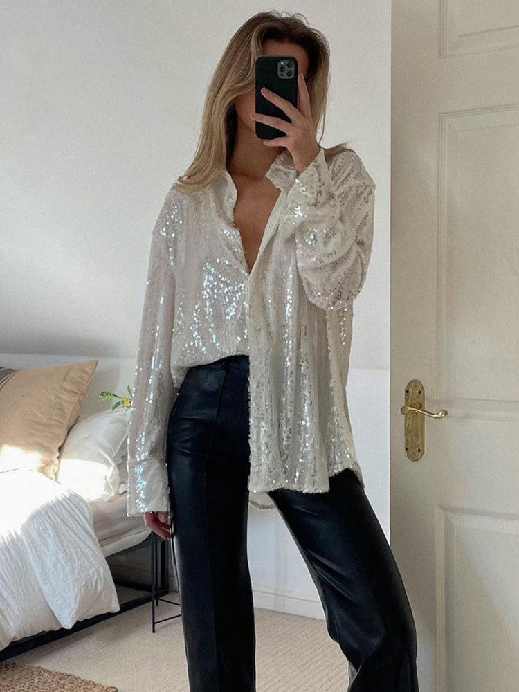 Heidi-Mode | Trendy Oversized Bluse Mit Glitzer Für Stilvolle Damen