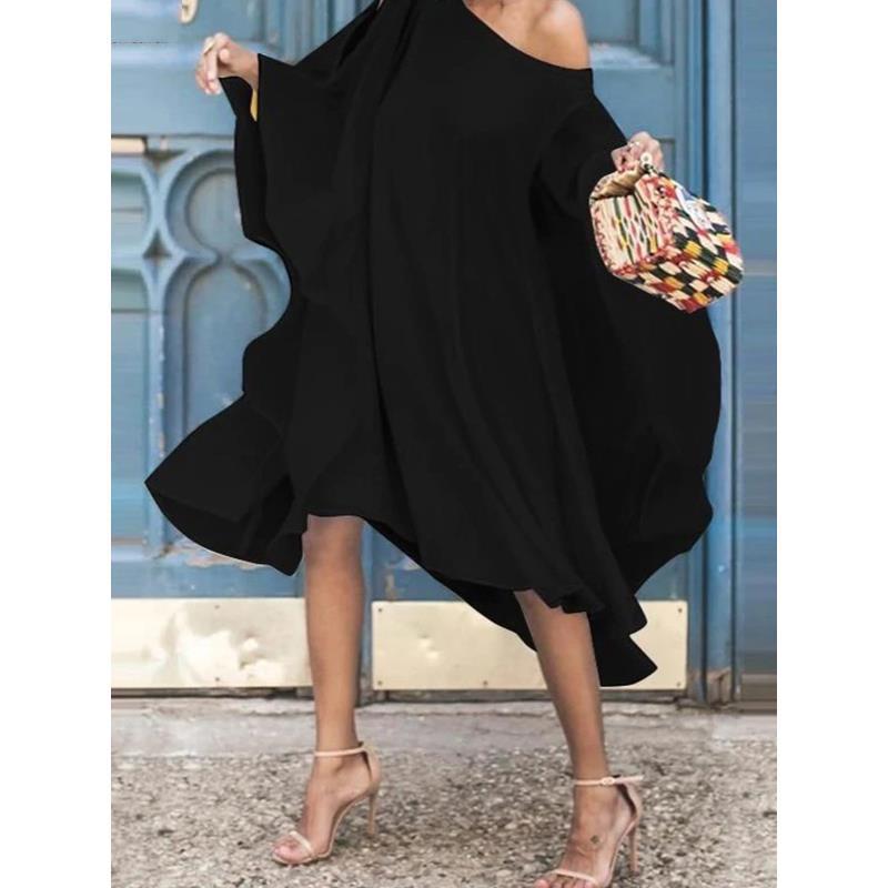 Heidi-Mode | Weit Schräg Asymmetrisch Ein-Schulter-Kleid