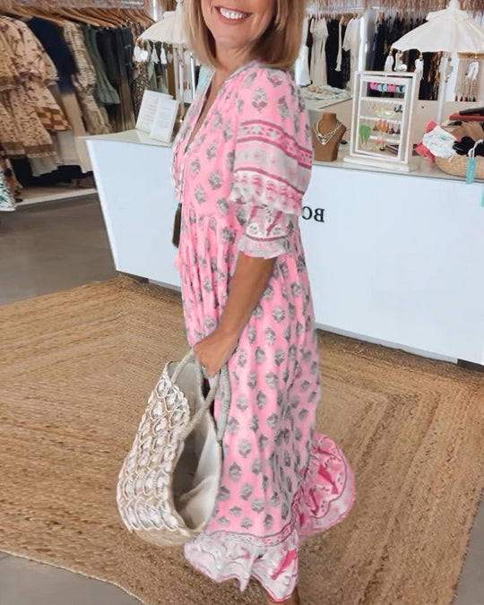 Heidi-Mode | Smarte Blumen V-Ausschnitt Kleid