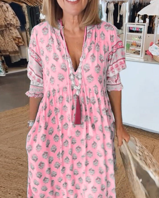 Heidi-Mode | Smarte Blumen V-Ausschnitt Kleid