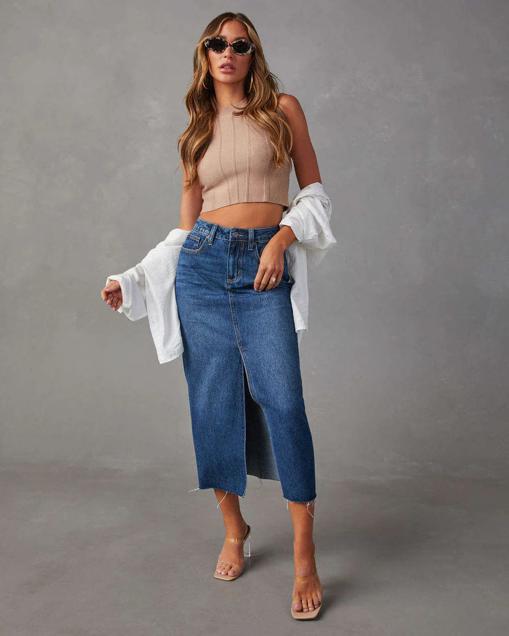 Heidi-Mode | Denim Maxi Rock mit Schlitz Vorne