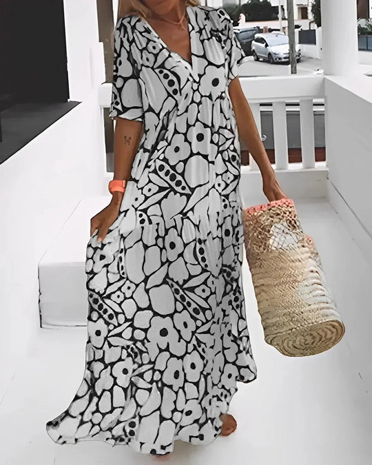 Heidi-Mode | Kurze Ärmel Maxikleid mit Blumenmuster