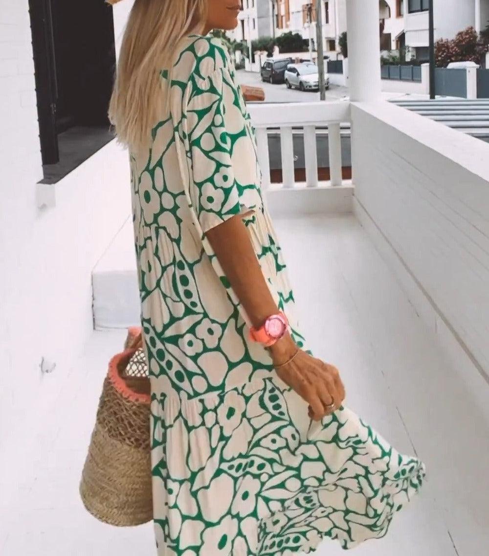 Heidi-Mode | Kurze Ärmel Maxikleid mit Blumenmuster