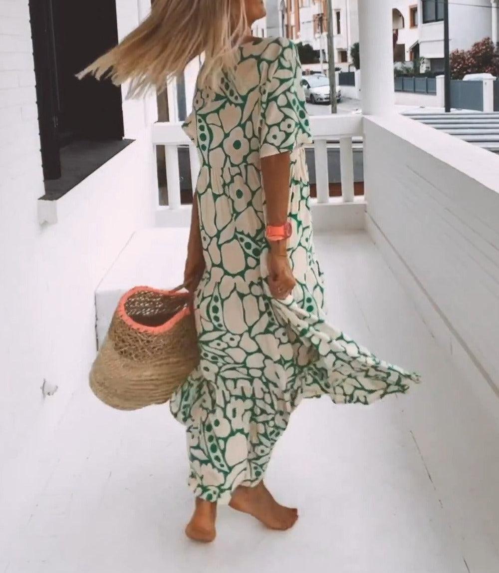 Heidi-Mode | Kurze Ärmel Maxikleid mit Blumenmuster