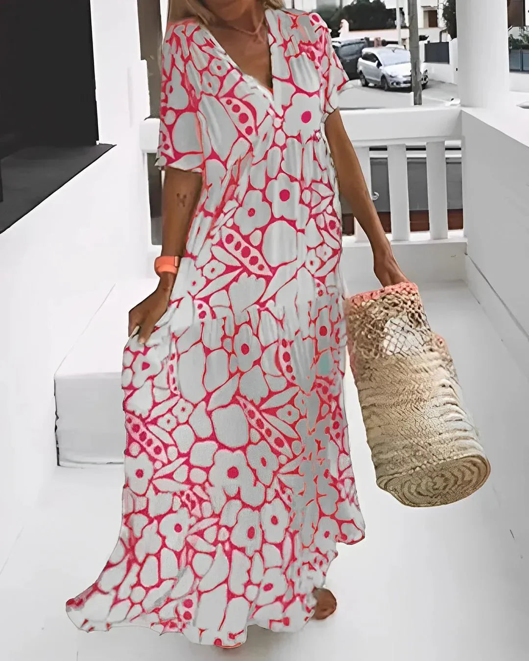 Heidi-Mode | Kurze Ärmel Maxikleid mit Blumenmuster