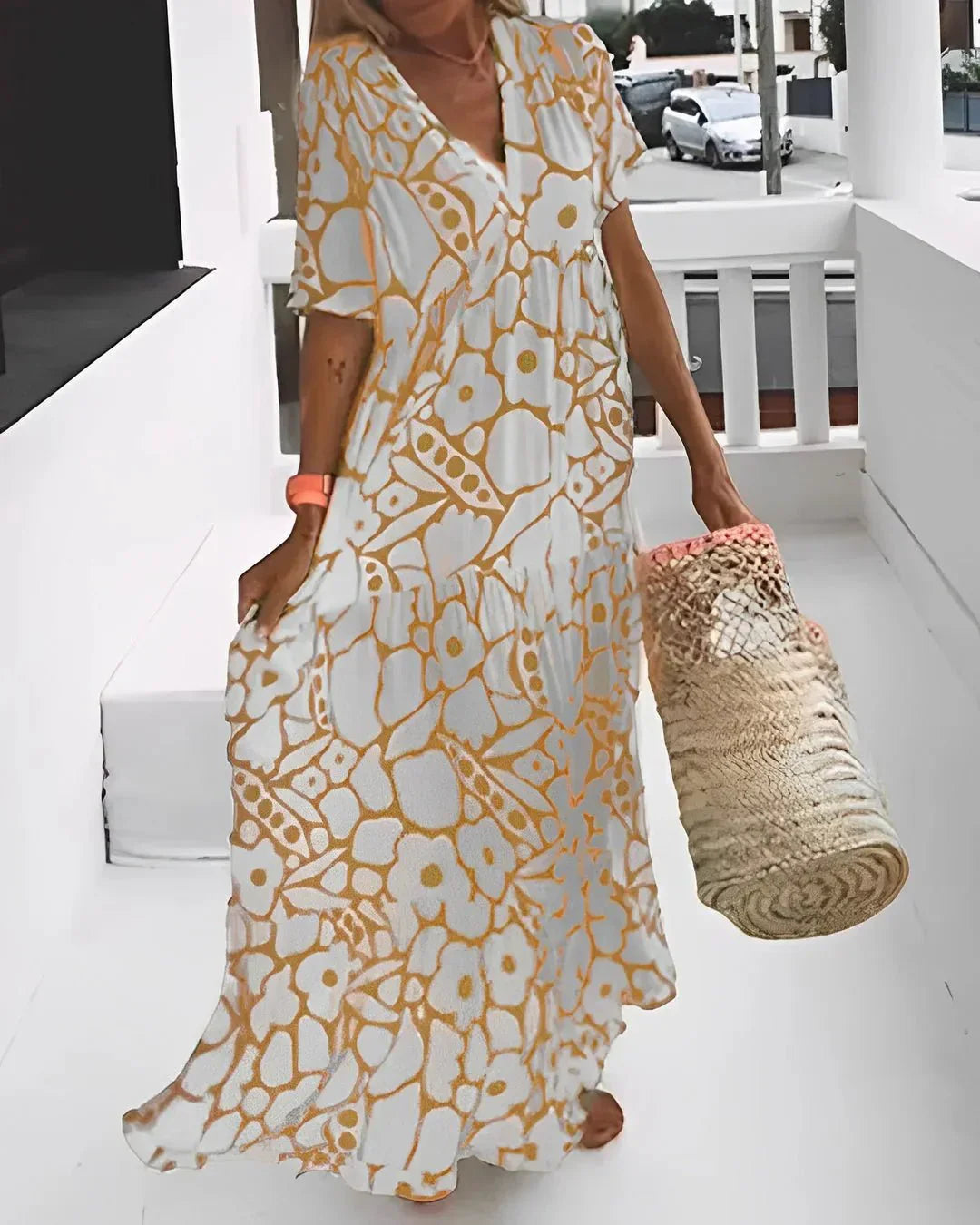 Heidi-Mode | Kurze Ärmel Maxikleid mit Blumenmuster