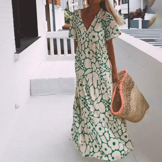Heidi-Mode | Kurze Ärmel Maxikleid mit Blumenmuster