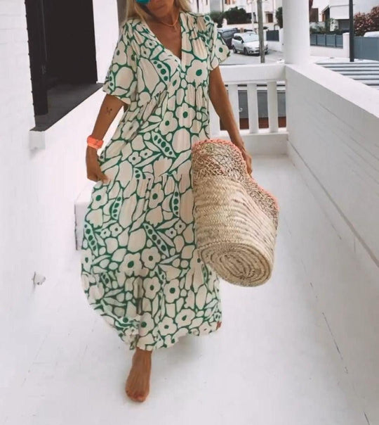 Heidi-Mode | Kurze Ärmel Maxikleid mit Blumenmuster