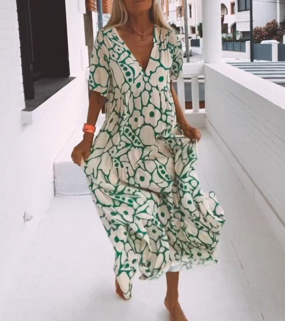 Heidi-Mode | Kurze Ärmel Maxikleid mit Blumenmuster
