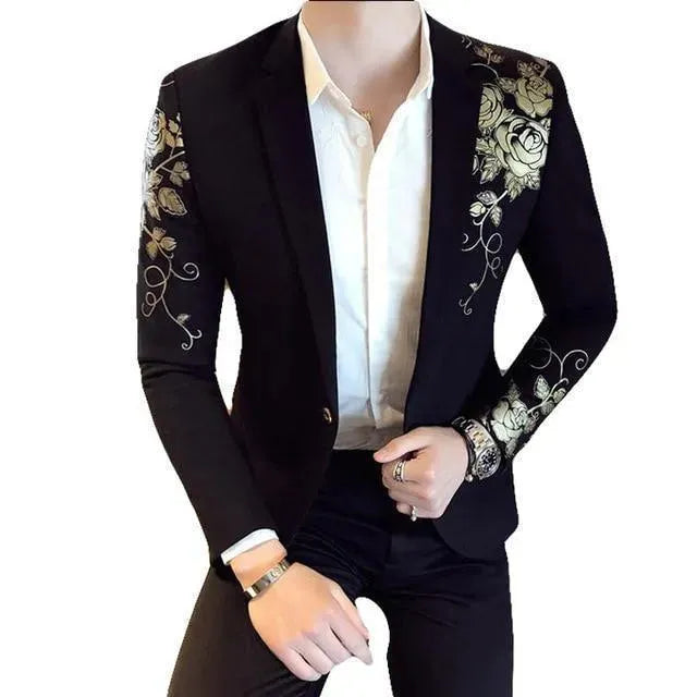 Heidi-Mode | Herren Blazer - Florales Goldmuster Freizeitblazer