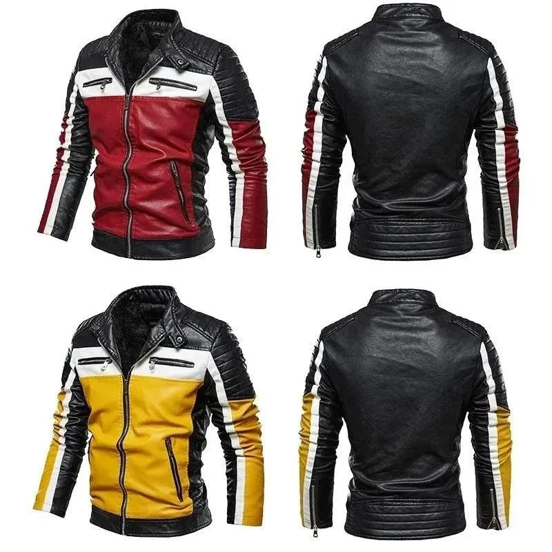 Heidi-Mode | Herren PU-Leder Patchwork Bikerjacke