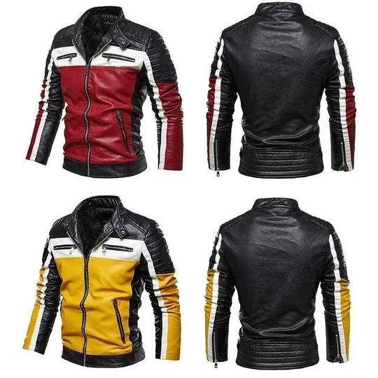 Heidi-Mode | Herren PU-Leder Patchwork Bikerjacke