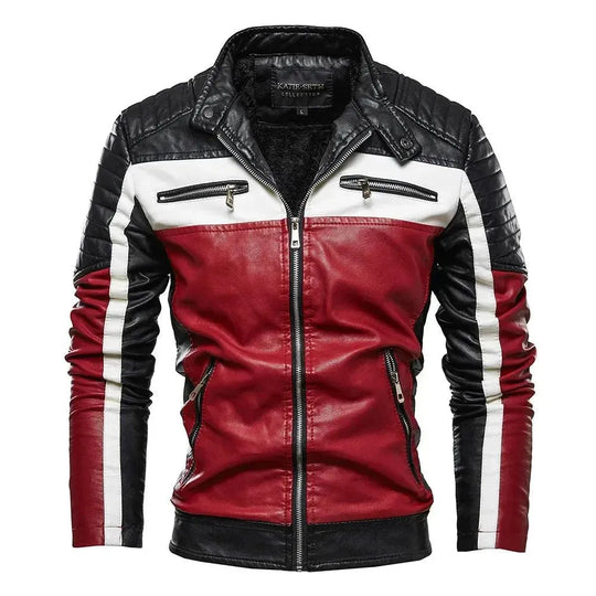 Heidi-Mode | Herren PU-Leder Patchwork Bikerjacke