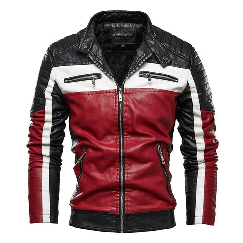 Heidi-Mode | Herren PU-Leder Patchwork Bikerjacke