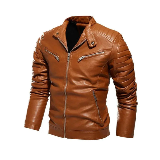 Heidi-Mode | Herren PU-Leder Patchwork Bikerjacke