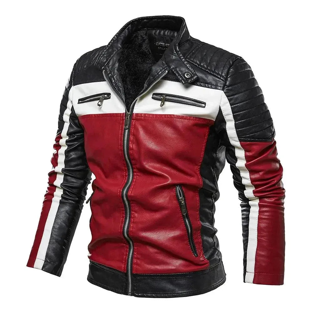Heidi-Mode | Herren PU-Leder Patchwork Bikerjacke