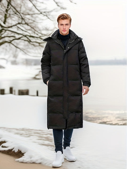 Heidi-Mode | Herren Lange Winterjacke: Warme Gepolsterte Lockere Passform Reißverschluss Design