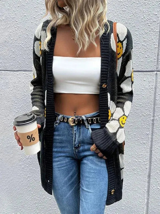 Heidi-Mode | Length Floral Strickjacke Pullover