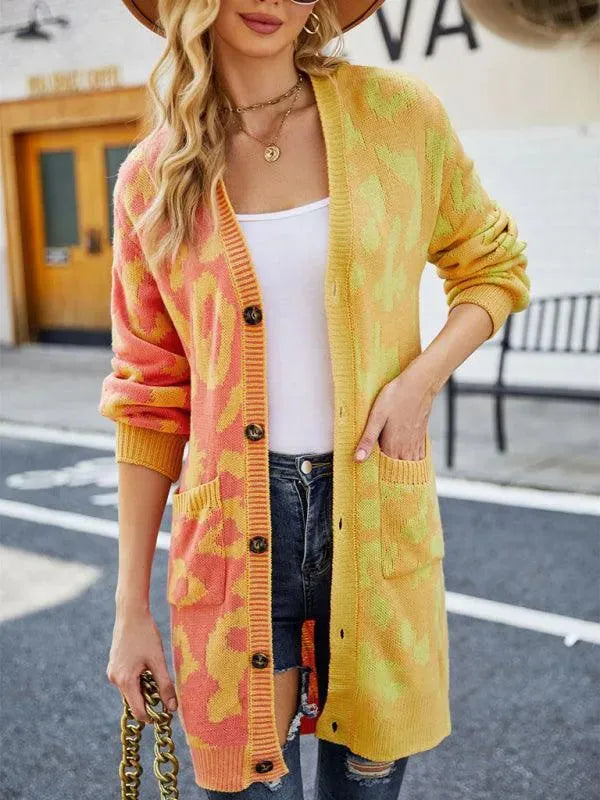 Heidi-Mode | Langer Leoparden Strick Strickjacke Pullover