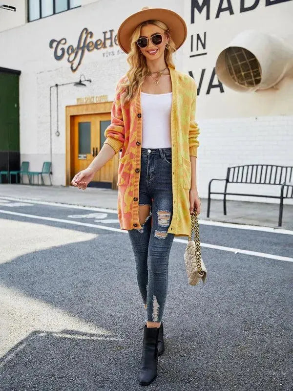 Heidi-Mode | Langer Leoparden Strick Strickjacke Pullover