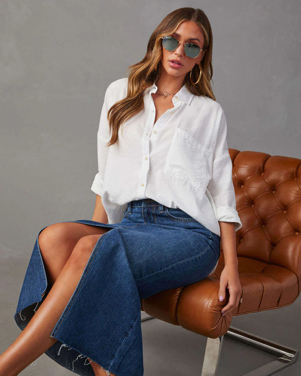 Heidi-Mode | Denim Maxi Rock mit Schlitz Vorne