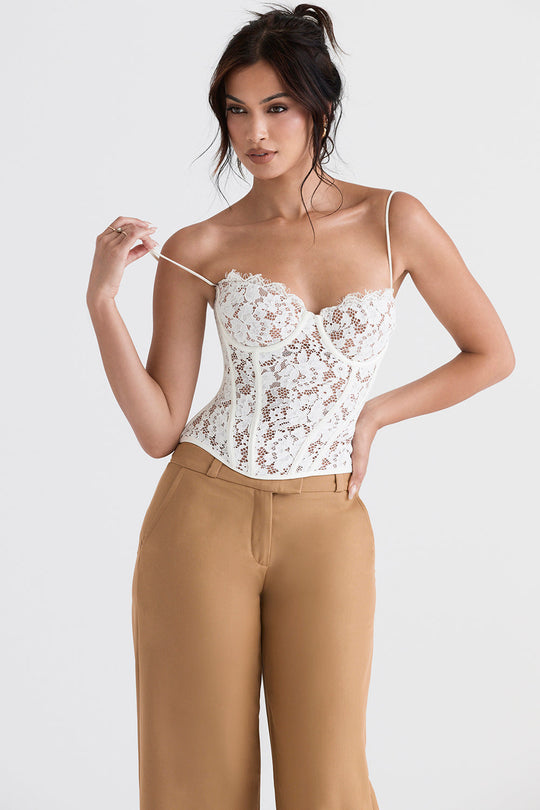 Heidi-Mode | Spitzen Bügelkorsett mit Karamell Relaxed Hosen