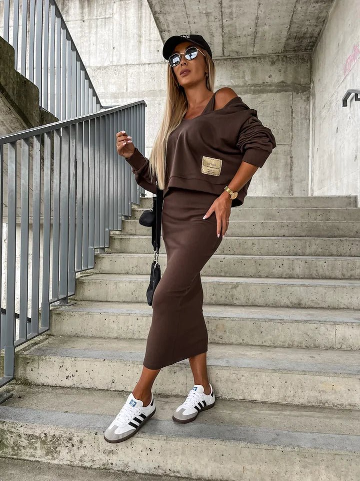 Set aus Oberteil und Kleid mit V-Ausschnitt