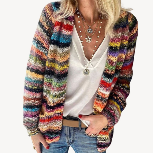 Heidi-Mode | Damen Mehrfarbiger Strickcardigan