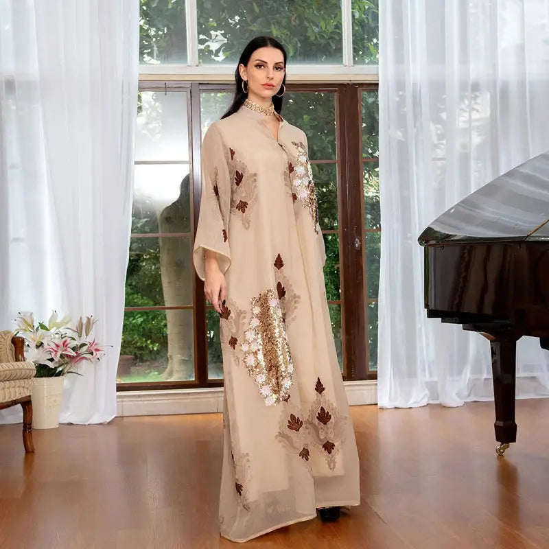 Heidi-Mode | Eid Kleid Pailletten und Stickerei Frauen Kaftan Kaftan Kleid Jalabiya