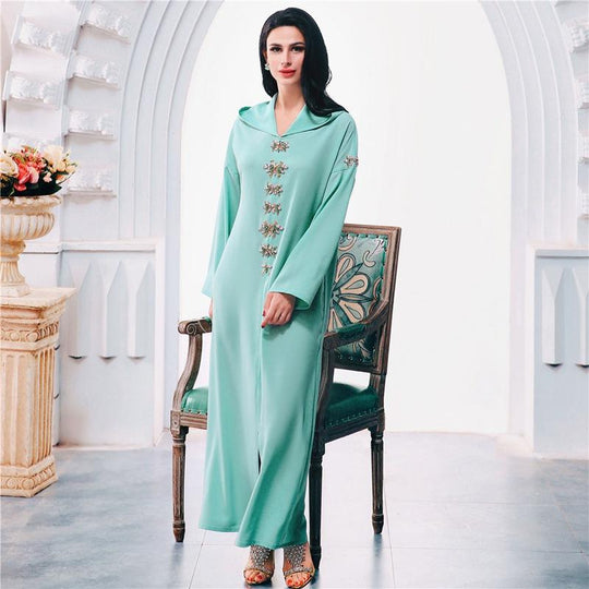 Heidi-Mode | Kapuze Elegante Strass Lange Femme Djellaba Frauen Abaya Kaftan Kleid Jalaba