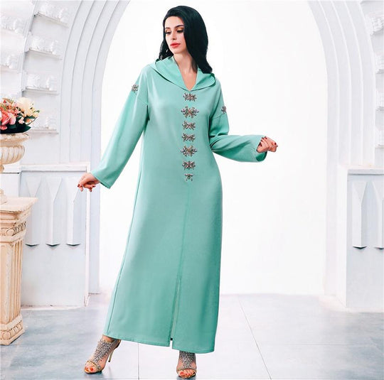 Heidi-Mode | Kapuze Elegante Strass Lange Femme Djellaba Frauen Abaya Kaftan Kleid Jalaba