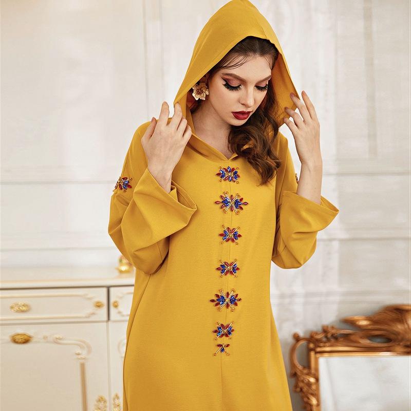 Heidi-Mode | Kapuze Elegante Strass Lange Femme Djellaba Frauen Abaya Kaftan Kleid Jalaba
