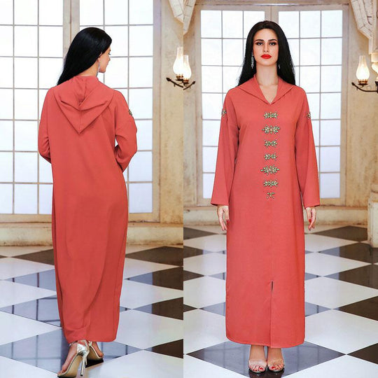 Heidi-Mode | Kapuze Elegante Strass Lange Femme Djellaba Frauen Abaya Kaftan Kleid Jalaba