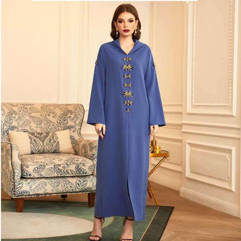 Heidi-Mode | Kapuze Elegante Strass Lange Femme Djellaba Frauen Abaya Kaftan Kleid Jalaba