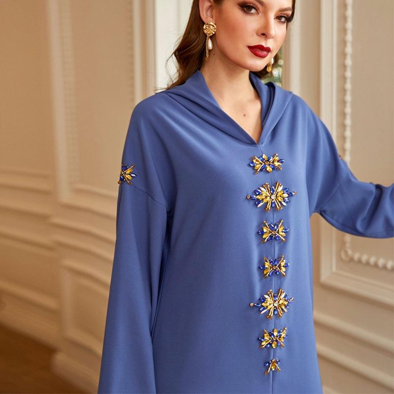 Heidi-Mode | Kapuze Elegante Strass Lange Femme Djellaba Frauen Abaya Kaftan Kleid Jalaba
