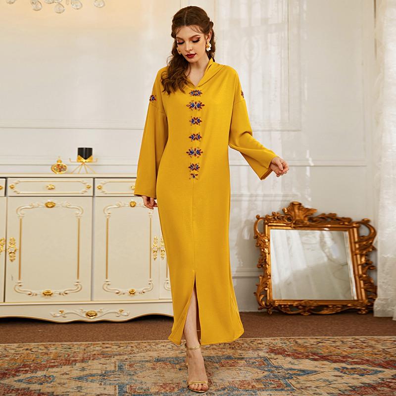 Heidi-Mode | Kapuze Elegante Strass Lange Femme Djellaba Frauen Abaya Kaftan Kleid Jalaba