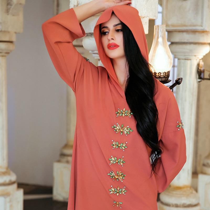 Heidi-Mode | Kapuze Elegante Strass Lange Femme Djellaba Frauen Abaya Kaftan Kleid Jalaba