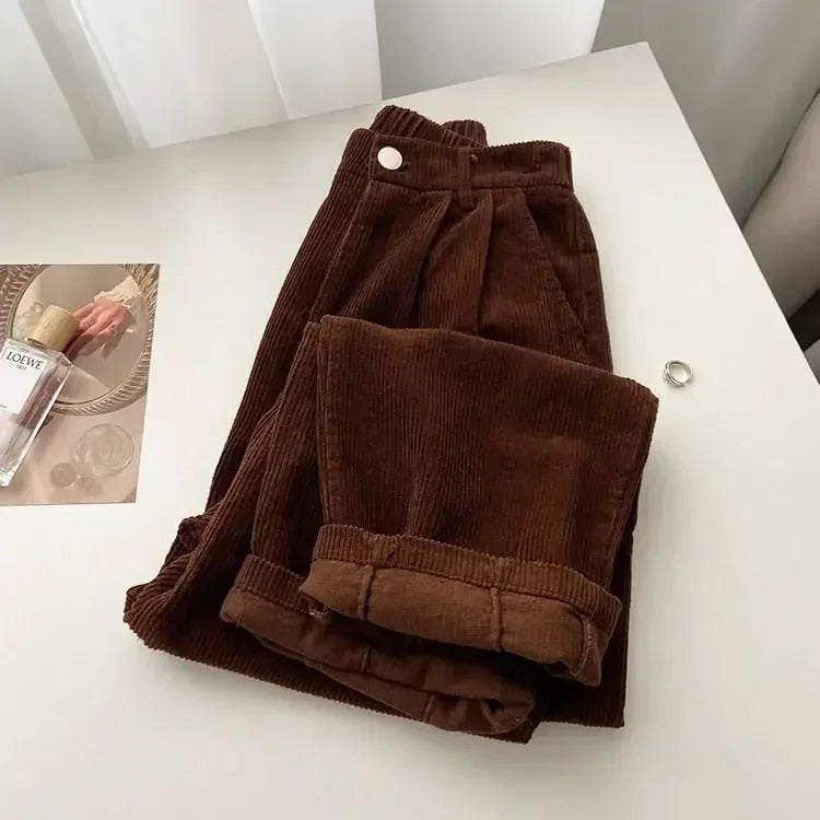 Retro Corduroy-Hose mit hoher Taille für Damen