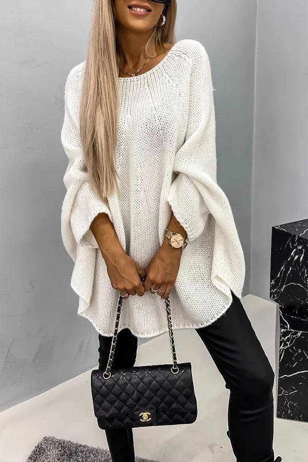 Heidi-Mode | Sweater Damen Strickpullover mit Rundhalsausschnitt Design