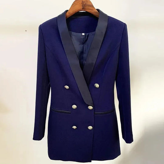 Heidi-Mode | Navy Blau Tuxedo Blazer Frauen - Lässig - Einfarben