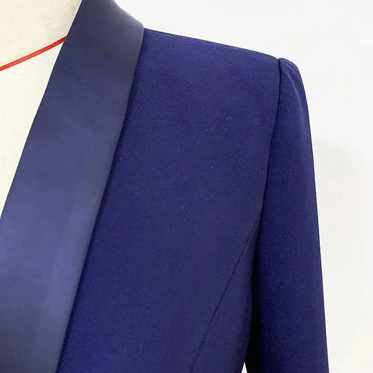 Heidi-Mode | Navy Blau Tuxedo Blazer Frauen - Lässig - Einfarben