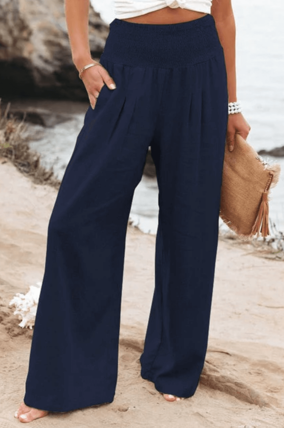 Elegante dehnbare Palazzo-Hose für Damen